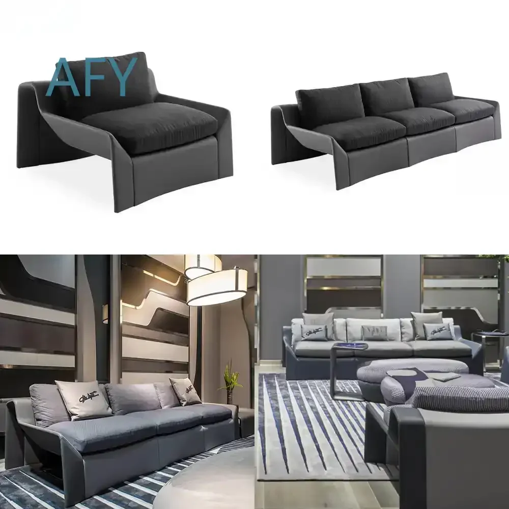 Designer Metall-Leder Relaxsessel für Wohnzimmer Hotel Hochwertige Empfangsbereiche Stoff-Softbag Mehrsitzer-Freizeitstuhl