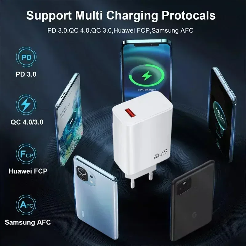 شاحن USB سريع الشحن 67 وات مع كابلات 6A من النوع C لهاتف Xiaomi 15 14 Ultra Pro Redmi Note 12 13 Pro F5 شاحن USB مع كابل