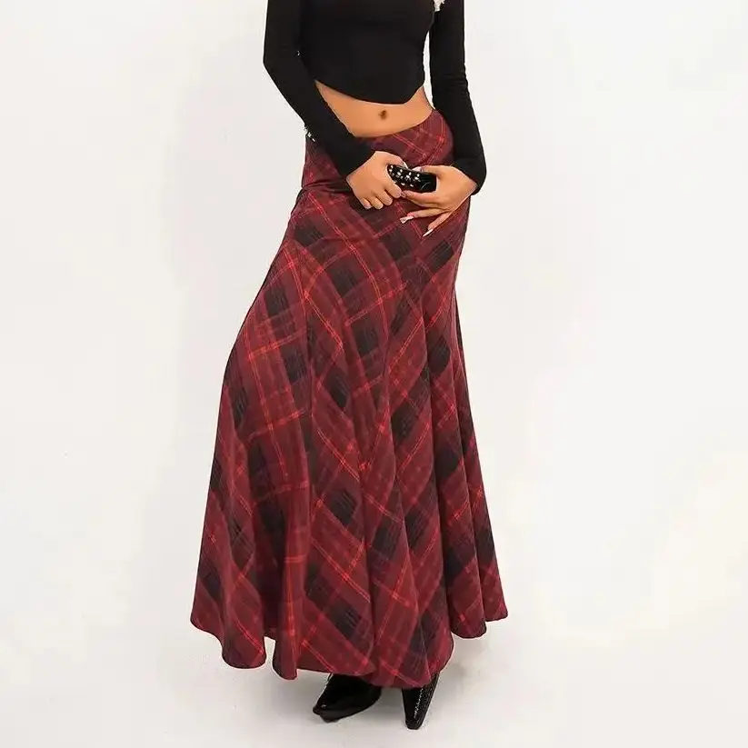 Plaid Skirts High Waist Spring Japanese Streetwear French A-Line Skirt Harajuku High Quality Party Prom Pleated fish tail Skirt