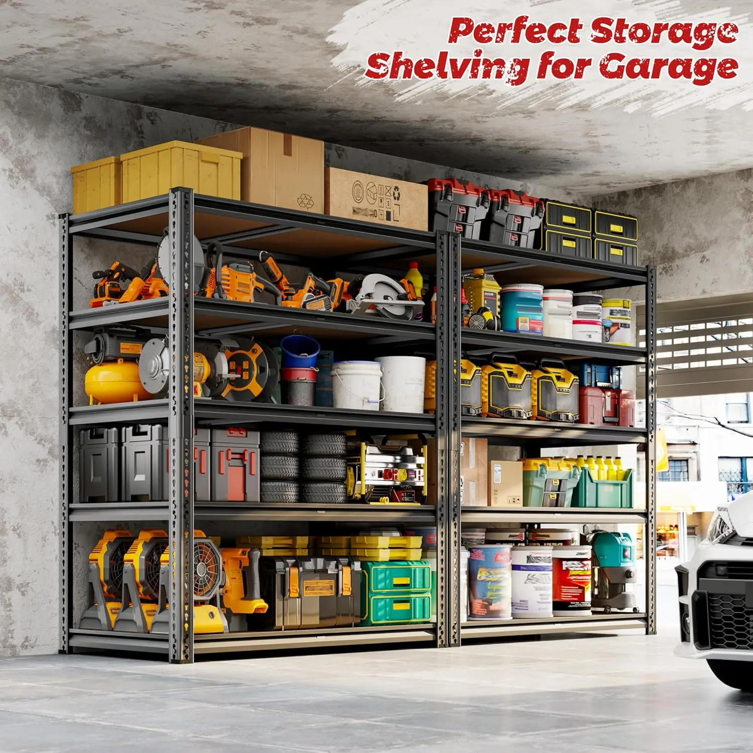 72H Storage Shelves Heavy Duty, 2000LBS Garage Shelving,5 Tier Metal Shelving Unit Adjustable Garage Shelves Utility Rack Shelf