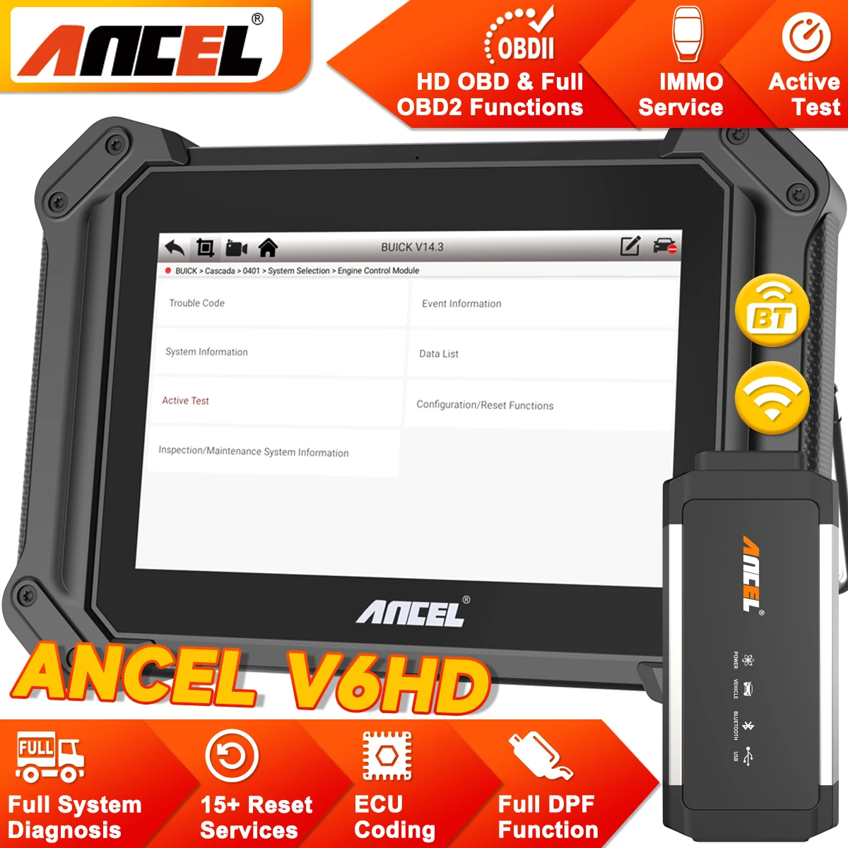 Outil de diagnostic pour camions poids lourds, scanner de tous les systèmes, réinitialisation DPF 40+, outils de diagnostic diesel, ANCEL V6 HD, outil de diagnostic bidirectionnel