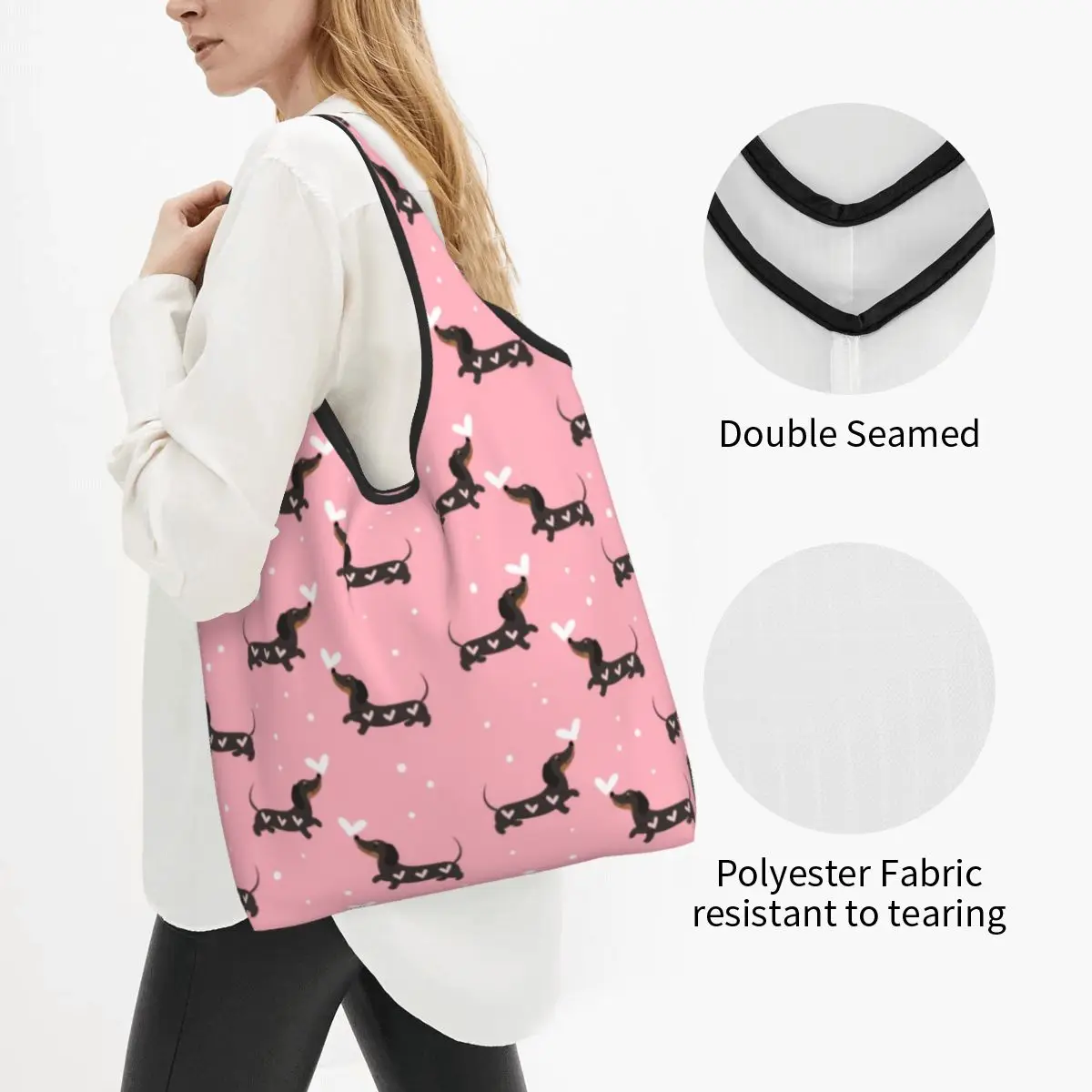 Sausage Dog Grocery Shopping Bag Custom Shopper Tote Shoulder Bags Large Capacity Portable Dachshund Handbag