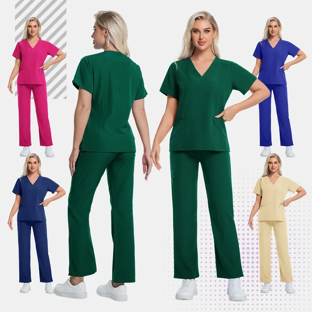 Wholesale Surgical Uniform Woman Short-sleeved Top Top with Multi-pocket Scrubs Medical Clinical Nursing Sets Veterinary Uniform