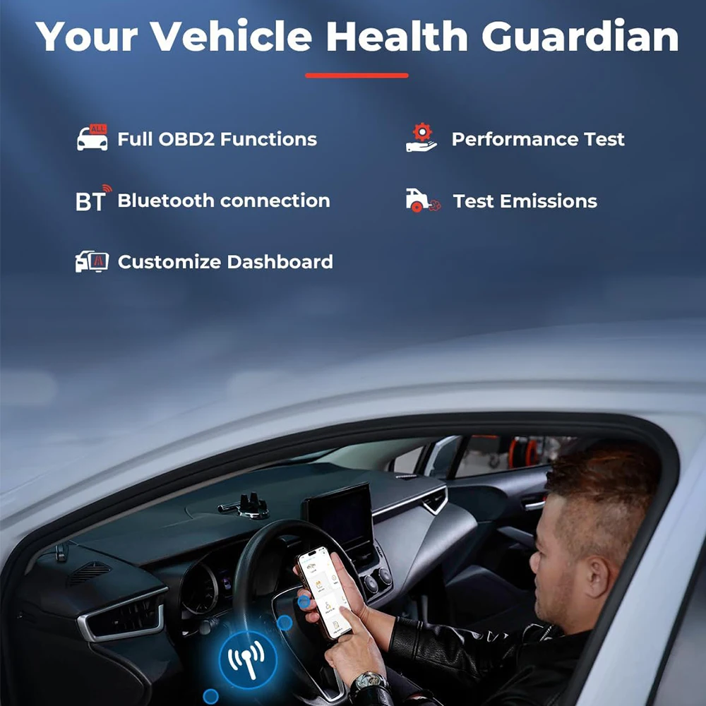 OBD2 Scanner Bluetooth Code Reader Wireless OBDII Diagnostic Tool for Check Engine Light, I/M Readiness etc. No Subscription Fee