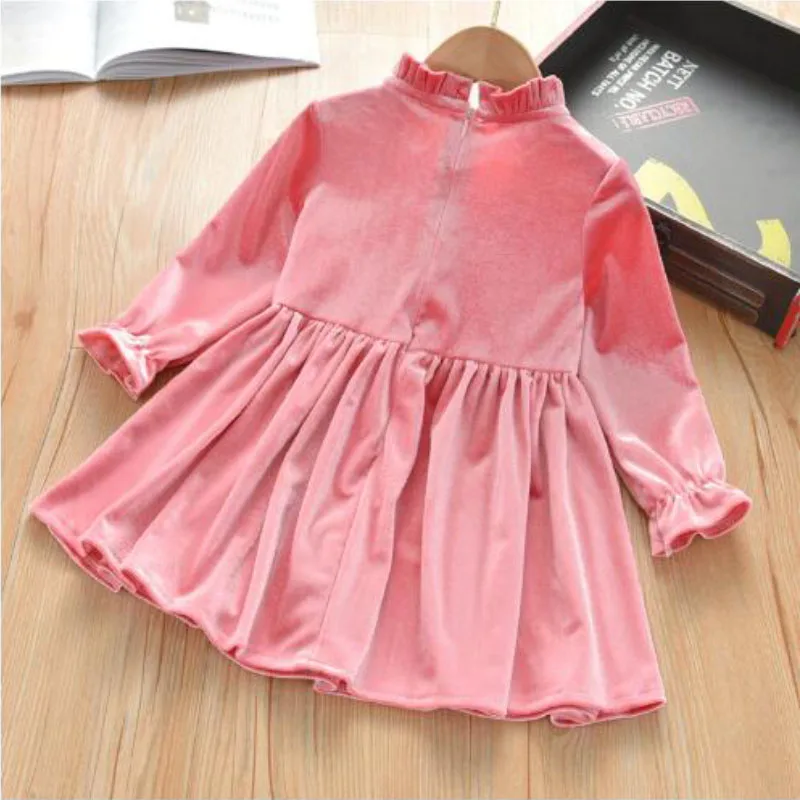 Dress young girls 2-9year old gold velvet spring and autumn Frock  thickened 2022 fashion new Korean version children\'s clothing