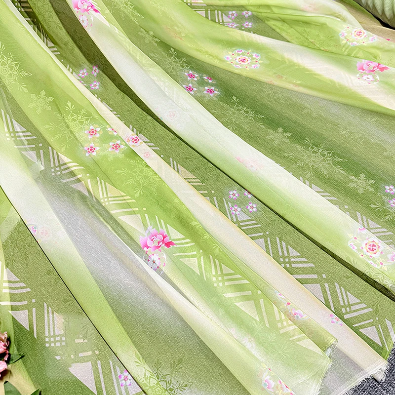 

1/2/3M Gradient Color Chiffon Fabric Drape Flower Printed Sheer Tulle Fabric DIY Ancient Style Hanfu Skirts Dress Stage Costume