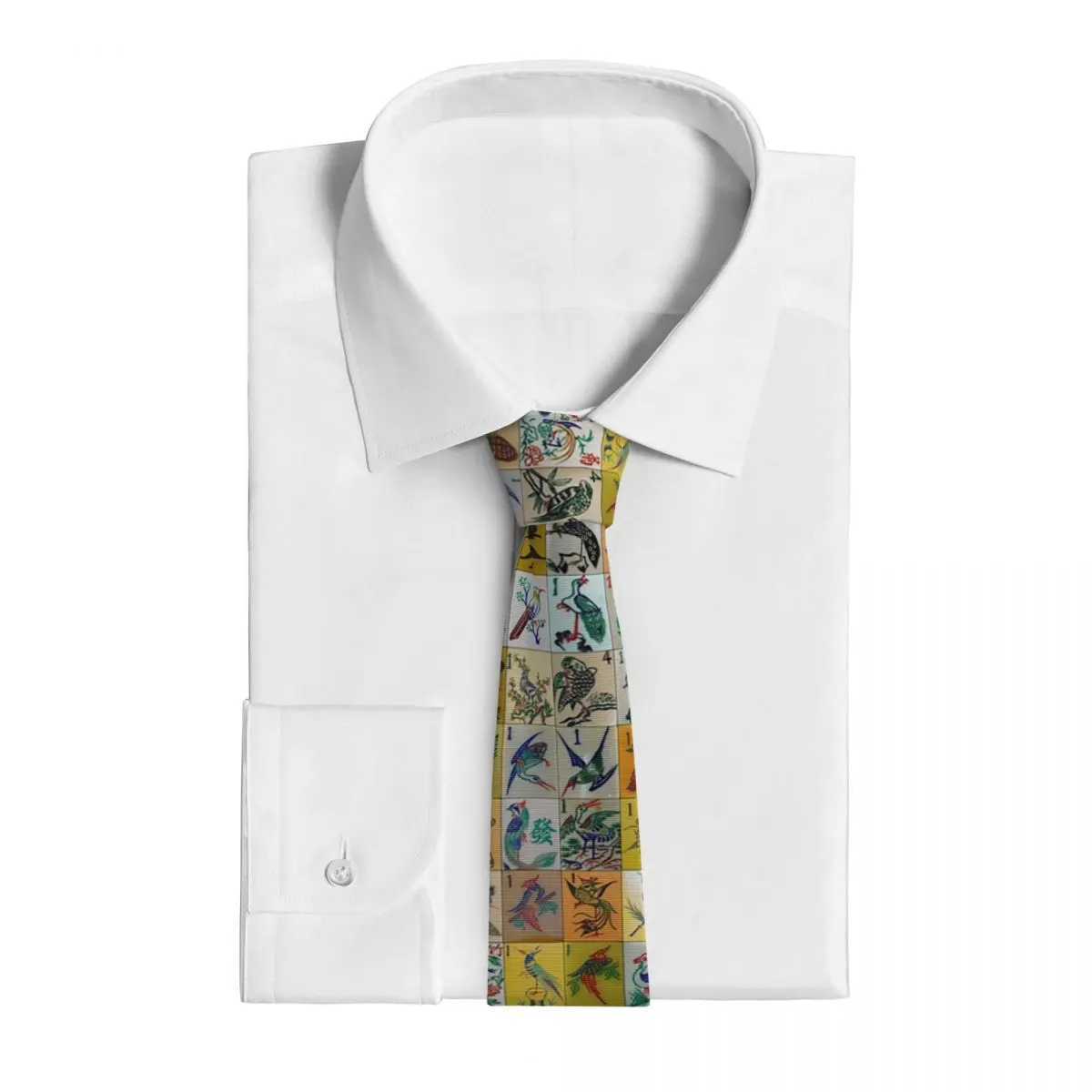 Mah Jongg Birds Mahjong Tiles Necktie for Men Silk Polyester Slim Neck Ties Party Suits Tie Classic Gravatas