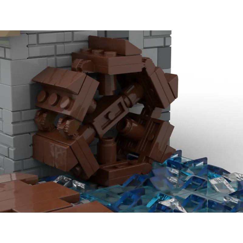 مكعبات بناء نمطية لمشهد شارع المدينة، طاحونة من العصور الوسطى، قطع تقنية، ألعاب بناء وتجميع ذاتي لهدايا العطلات