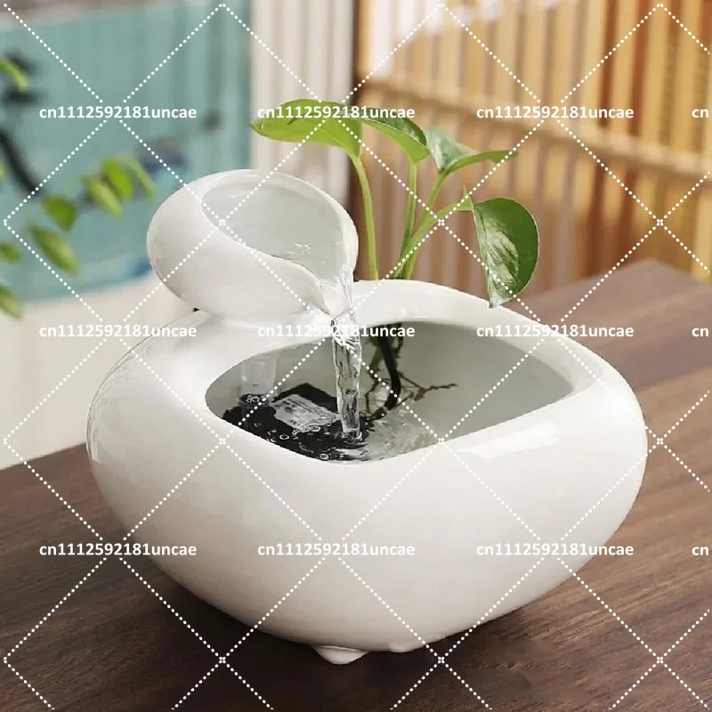 Ceramic Tabletop Water Fountain Flowing Cascade for Office Home Desk Relaxing Decor