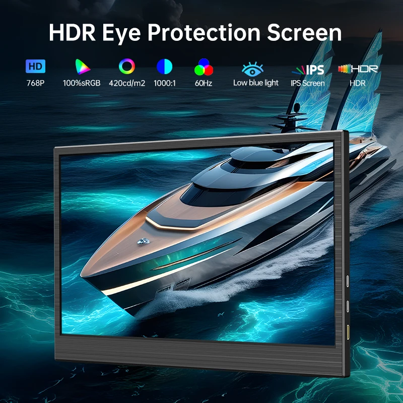 HGFRTEE 100%sRGB 10.5 inch Portable Monitor 1280P 420Cd/m ² Second screen For Laptop Mac Xbox PS4/5 Switch PC Extension Display image 3