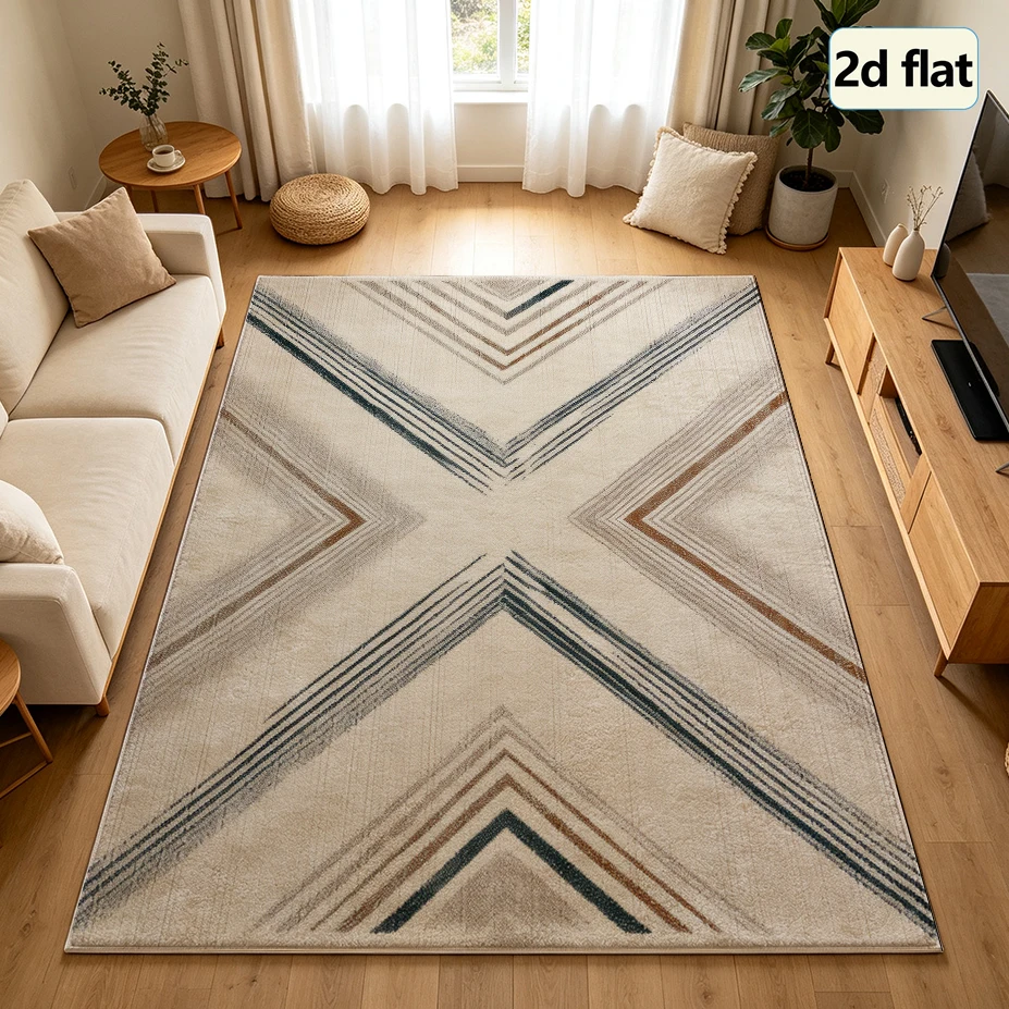 Mid-Century Chevron Cross Geometric Carpet Flooring, Neutral Multi-Tone Striped Area Rug Non-Slip Floor Mat for Apartment Entryway Home Decor