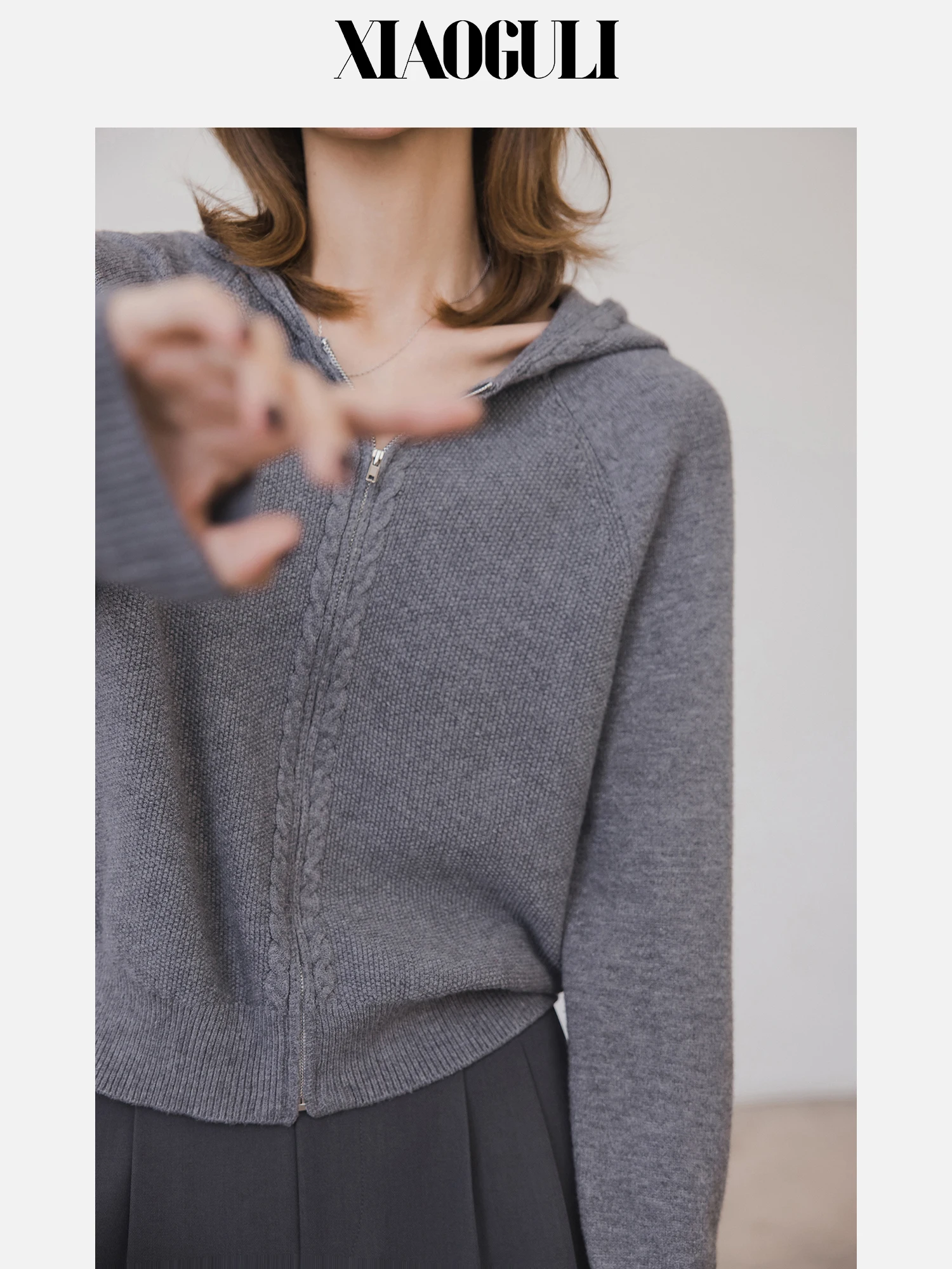 

Ci ey Открытый кардиган с капюшоном Женский свитер oulder Insert Design Осень Новый Sle Универсальный для поездок на работу Sle ort Длина