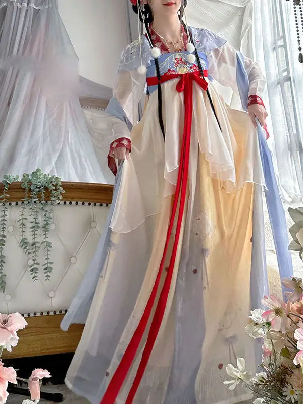 女性のzhanfu tang胸の長さのスカート、毎日のプリント服、ステージの衣装、春、夏