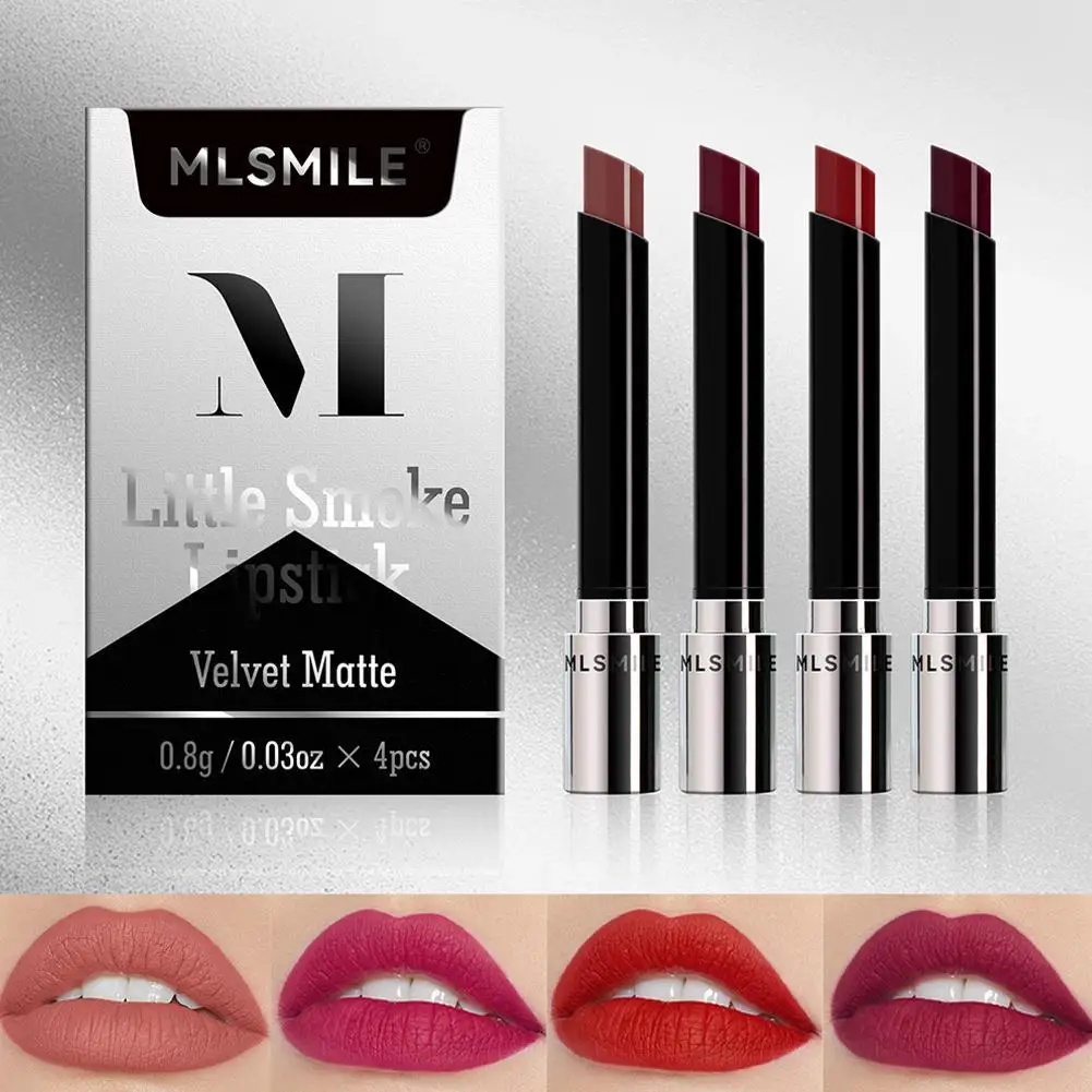 

Creative Cigarette Lipstick Set 4 Colors Matte Long Lasting Waterproof Matt Lip Stick Tube Nude Red Lips Makeup