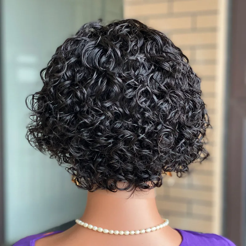 12A Hochwertige 180% Dichte Lockige Pixie-Cut-Perücken mit 13*4 Frontal-Spitze aus Brasilianischem Echthaar, Natürlicher Kurzhaarstil – Detail 2