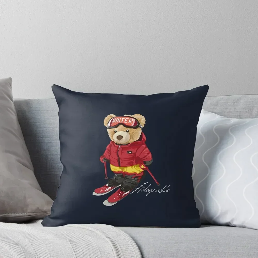 Cute Adorable bear Skiing - Adograble Ski Throw Pillow Sofa Covers Luxury Pillow Case christmas supplies pillow