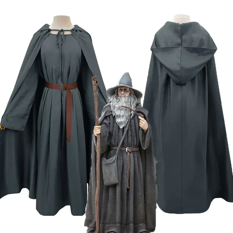 Gandalf Cosplay Costume Clothing Cloak Hat Movie Sorcerer Role Play Uniform Accessories Halloween Christmas Carnival Full Set