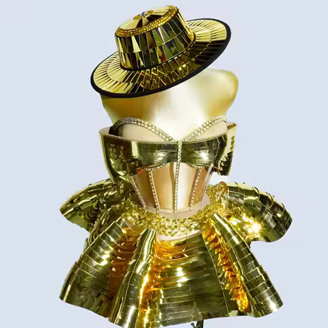 Sparkle Gold Rhinestones Dress Mirror Costume Drag Queen Outfit Evening Party Birthday NightClub Dancers Outfits Stage Clothes
