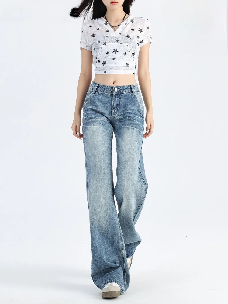 

Loose Women's Bell Bottom Jeans High Waist Wide Leg Long Trousers American Style Retro Micro Flared Denim Pants for Women