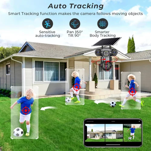 Imagen 2 del producto Cámara Solar WiFi, 3 lentes, 3 vídeo de monitoreo V380 Pro, cámaras PTZ alimentadas por Solaire de 15MP, Monitor de vigilancia IP impermeable para exteriores