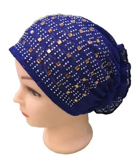 Gorro musulmán de encaje con flores para niñas, gorro Hijab para la cabeza, bufanda, gorro de turbante, gorro con diamantes de imitación, gorro para la pérdida de cabello, diadema islámica