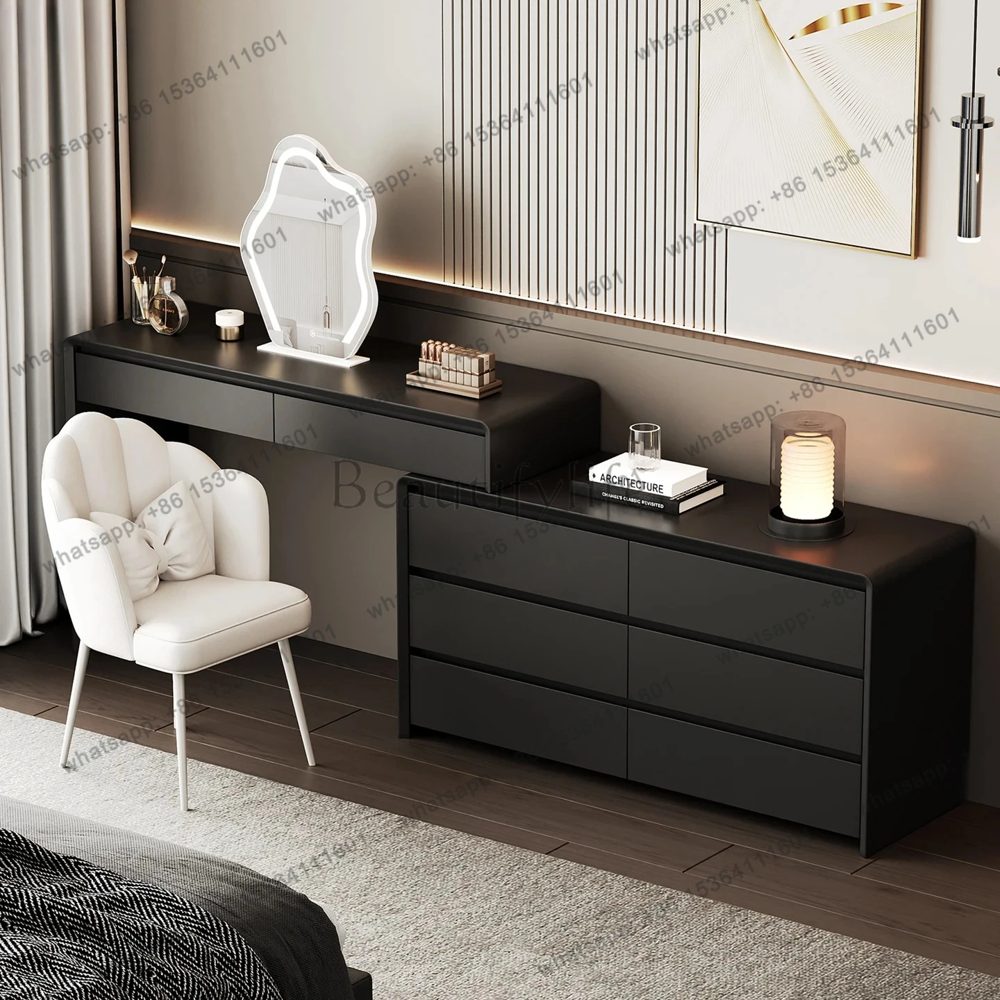 

Solid Wood Dressing Table Bedroom Modern Simple Chest of Drawers Makeup Table Integrated Vanity Desk