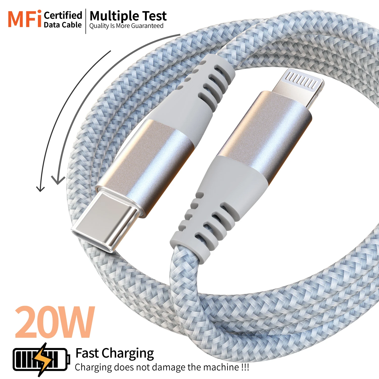 MFi-zertifiziertes Lightning-zu-USB-C-Kabel 3er-Pack 6FT, Nylon-geflochtenes Schnellladekabel für iPhone 14 13 12 Pro Max iPad AirPods – Detail 4