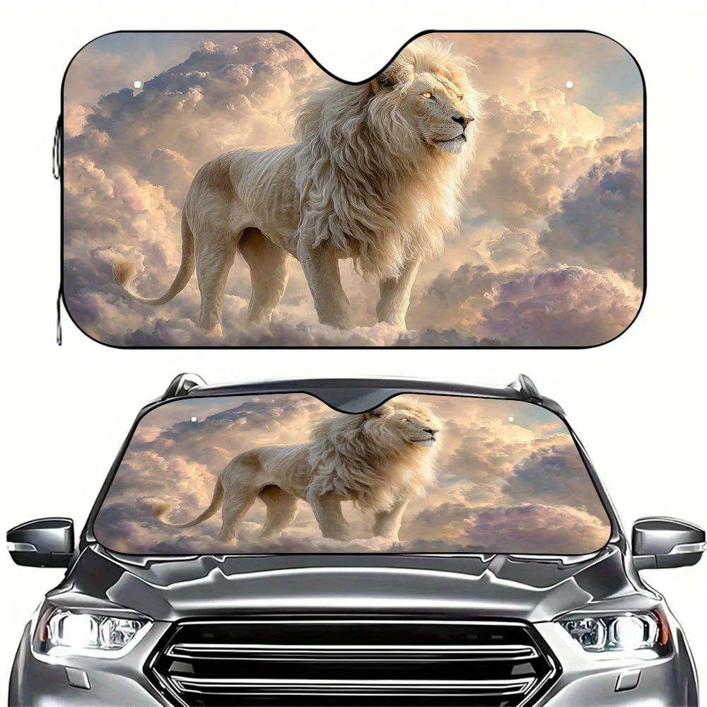 Pare-soleil de pare-brise Lion majesté, 1 pièce, blocage UV et pare-soleil de voiture réfléchissant à la chaleur avec fermeture enroulable, pare-soleil pliable pour SUV/camion