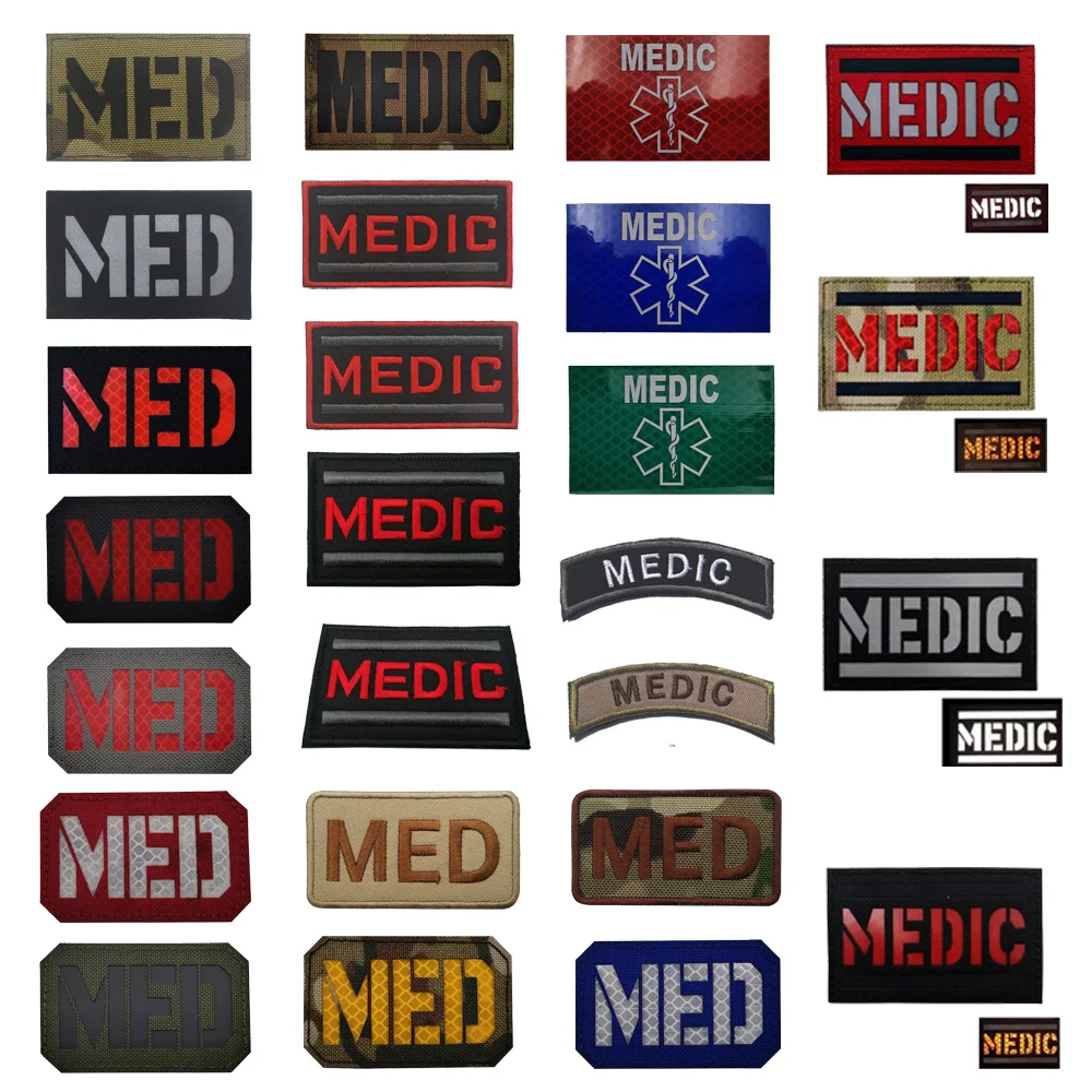 Medical Rescue Series Medallion MEDIC Embroidered Cloth Attached Nylon Laser Cut IR Medallion MED Reflective Magic Patch