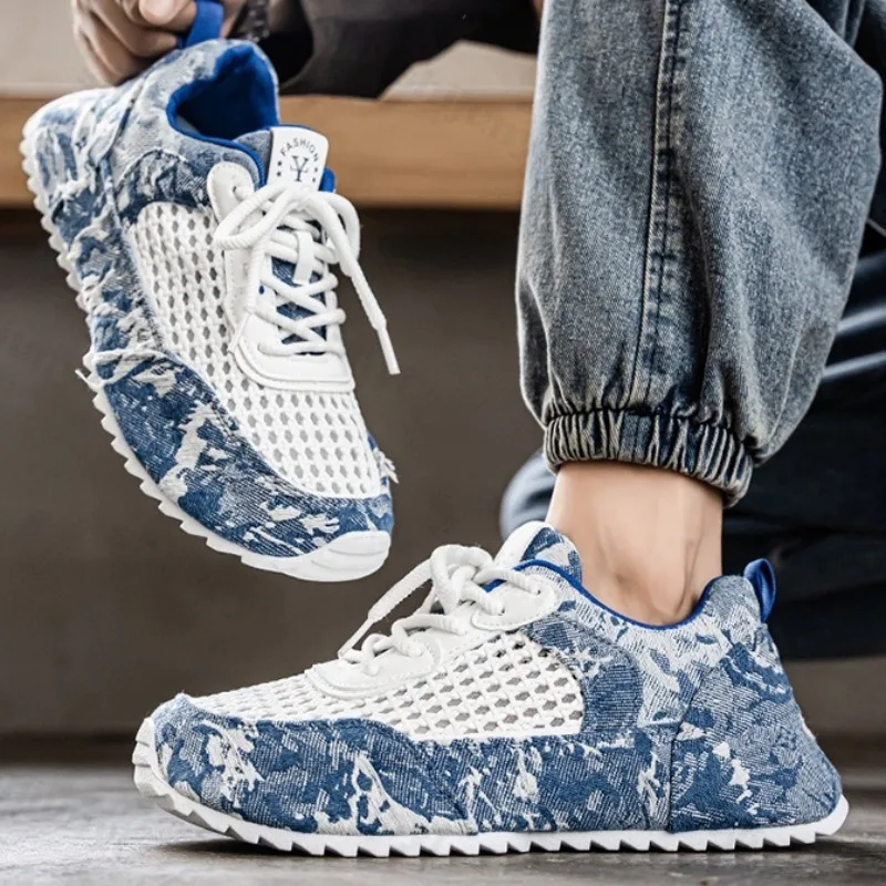 

Осень 2023, новая мужская модная трендовая повседневная обувь на толстой подошве, дышащие сетчатые полые универсальные удобные низкие кроссовки на массивном каблуке