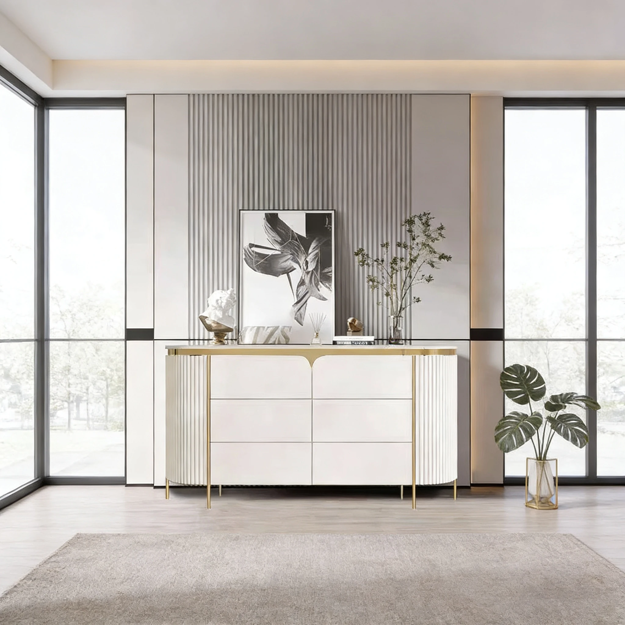 Y*-Spacious Storage Sideboard with Six Drawers for Home Living Room
