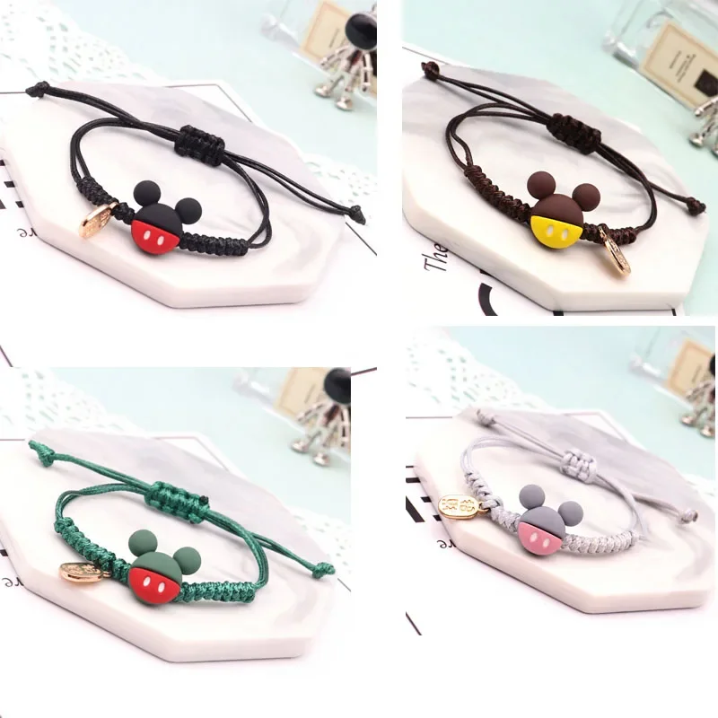 

Disney Mickey Mouse Head Bracelet Cartoon Leather Braided Hand Rope Chain Cute Children‘s Toys Jewelry Accessories Birthday Gift