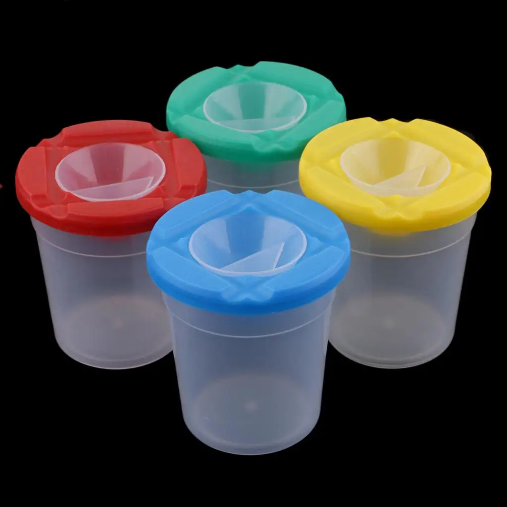 4 Pieces Spill Proof Paint Cups with Lids for Kids Painting Assorted Colored