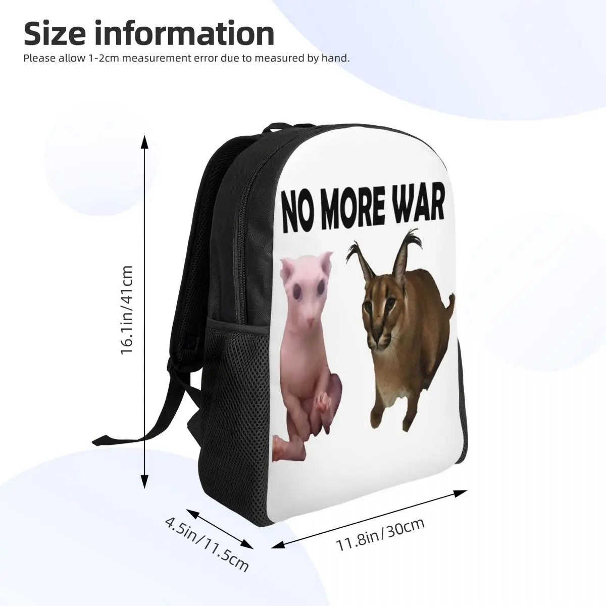 No More War-mochilas grandes de Floppa y Bingus para niñas y niños, divertidas bolsas de viaje de gato Meme, Escuela Universitaria, bolsa de libros, se adapta al Lapto de 15 pulgadas