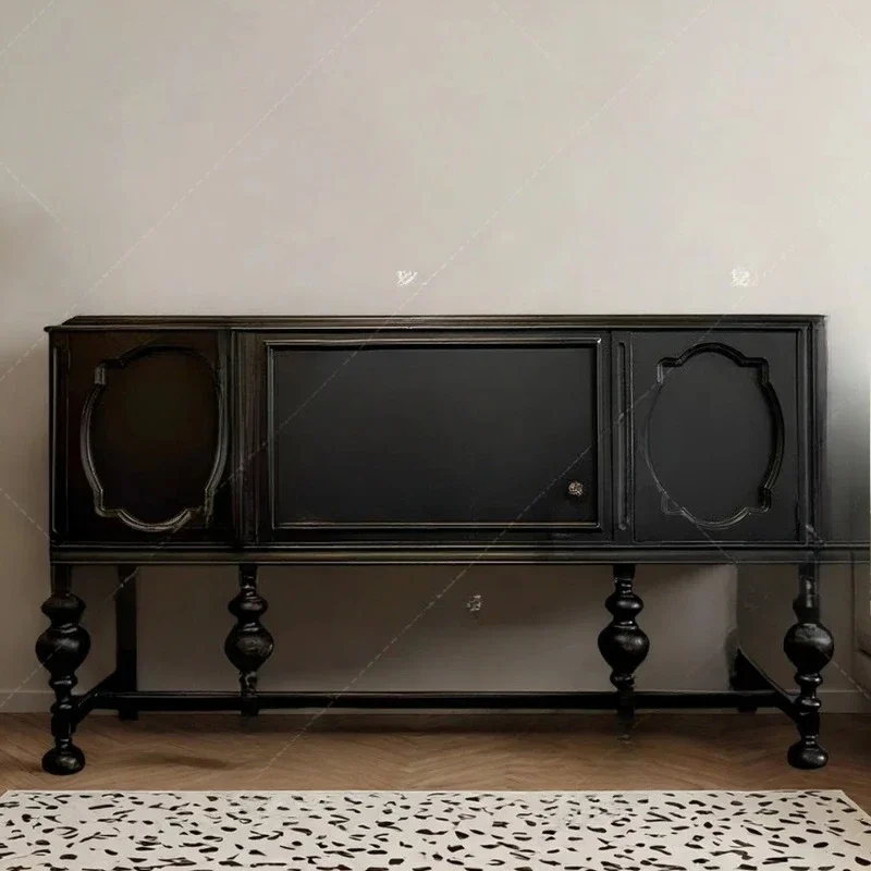 

French retro solid wood carving flower porch cabinet small apartment living room decorative cabinet household wall locker