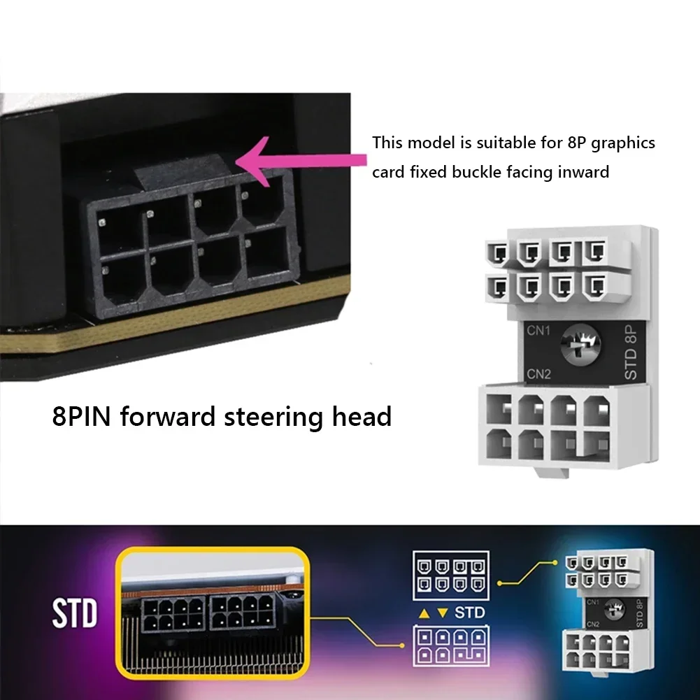 2PcsATX GPU VGA PCIe 8 Pin 6Pin U إلى 180 درجة زاوية موصل لوحة مهايئ الطاقة لسطح المكتب بطاقة الفيديو الرسومات عكس النوع #5