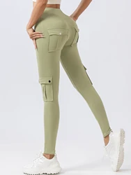 Cargo pants multi-pocket hip lift fitness exercise tight high-waisted yoga training pants