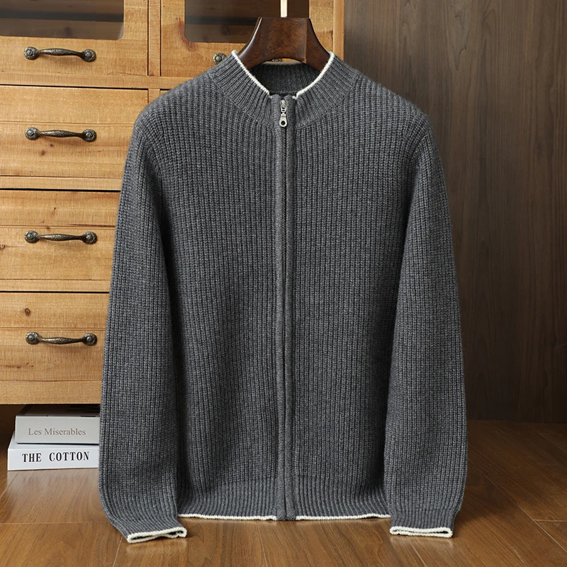 

Лидер продаж, мужской 100% кашемировый толстый кардиган на молнии, удобный теплый свитер, осенне-зимние модные классические вязаные куртки, топы