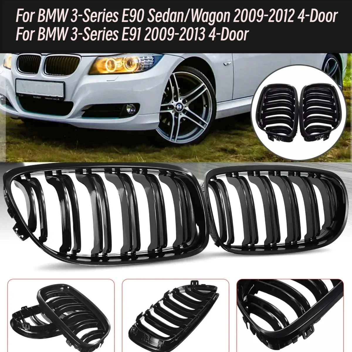 

Glossy Black Front Kidney Grille Front Grille For BMW E90 E91 LCI 325i 328i 335i 2009 2010 2011 Auto Racing Grille