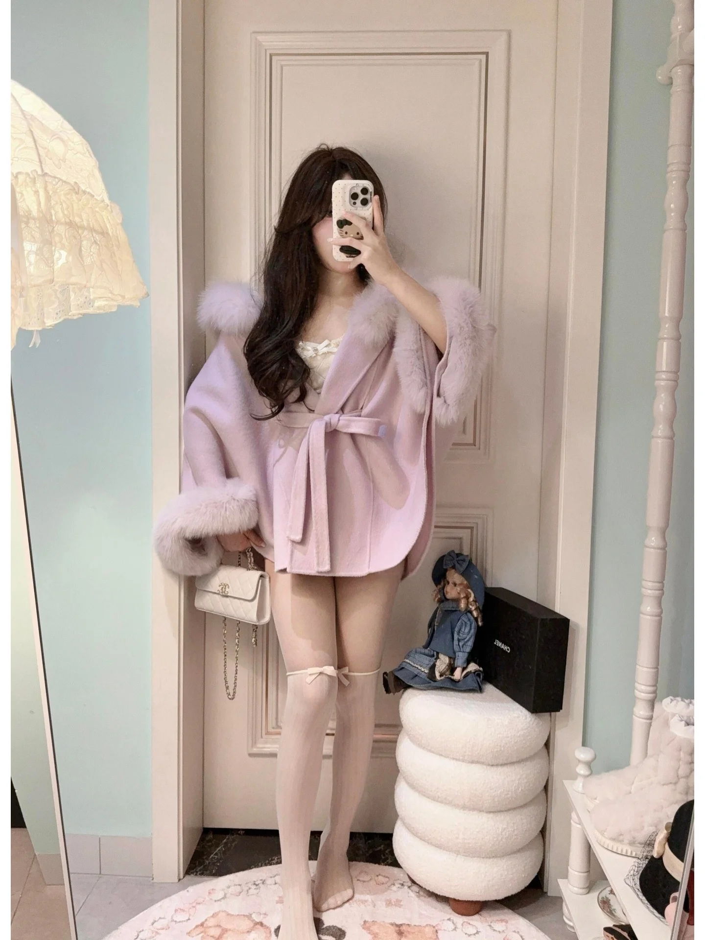 

Ele Thiened осенне-зимнее пальто для женщин с капюшоном Sweet Sle с длинным воротником-свеком с открытой передней частью, теплое молодежное пальто