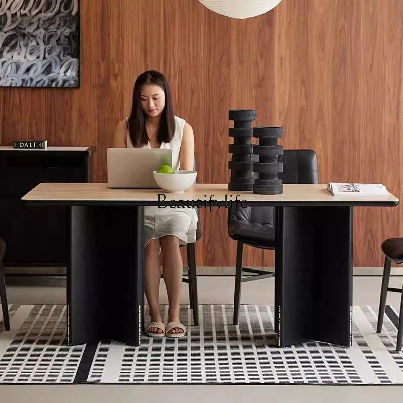 

*Light luxury travertine rock slab dining table Modern simple rectangular dining table