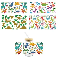 Cartoon Dinosaur UV DTF Wrap Transfer Stickers Cute Funny Design Waterproof Wrap For Glassses Cups Mugs Decal Simple To Use