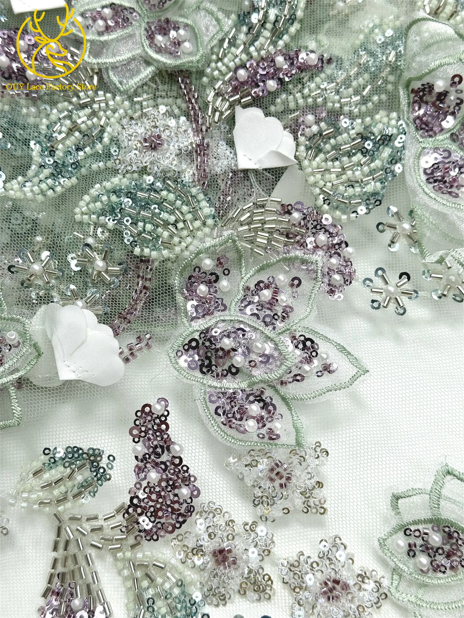 5 Yards afrikanischer 3D-Blumen-Spitzenstoff mit Perlen, 2026, hochwertiger französischer nigerianischer Stickerei-Tüllstoff zum Nähen von Hochzeitskleidern – Detail 19