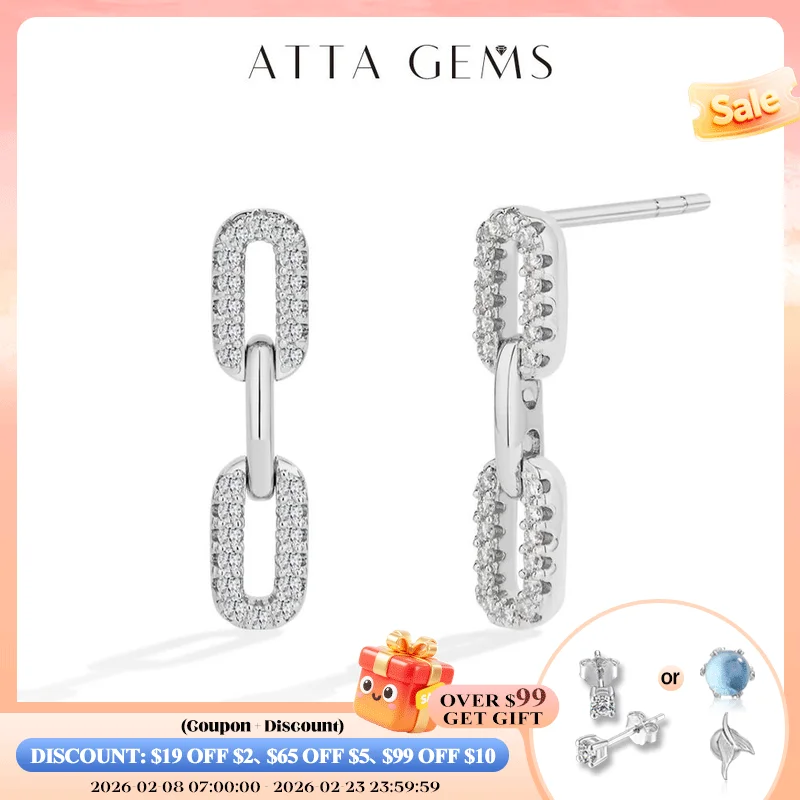 

ATTAGEMS S925 Sterling Silver 18k Gold Plated Moissanite Stud Earring For Women Interlocking Design Engagemen Luxury JewelryGift