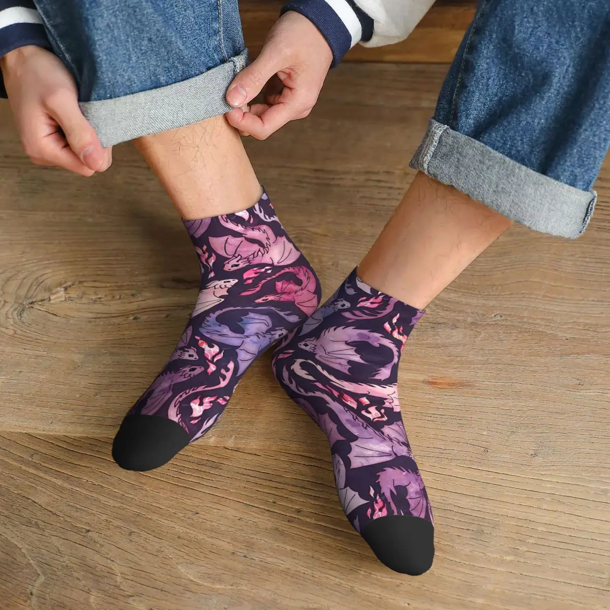 

Dragon Fire Dark Pink Purple Socks Harajuku High Quality Stockings All Season Socks Accessories for Man's Woman's Gifts