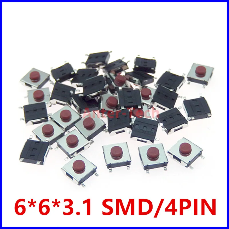 20/100PCS 6*6*2.5 / 3.1 / 3.7 / 4.3 mm SMD Switch 4 / 5 Pin feet Touch Micro Switch Push Button Switches Red 6X6 Tact Switch