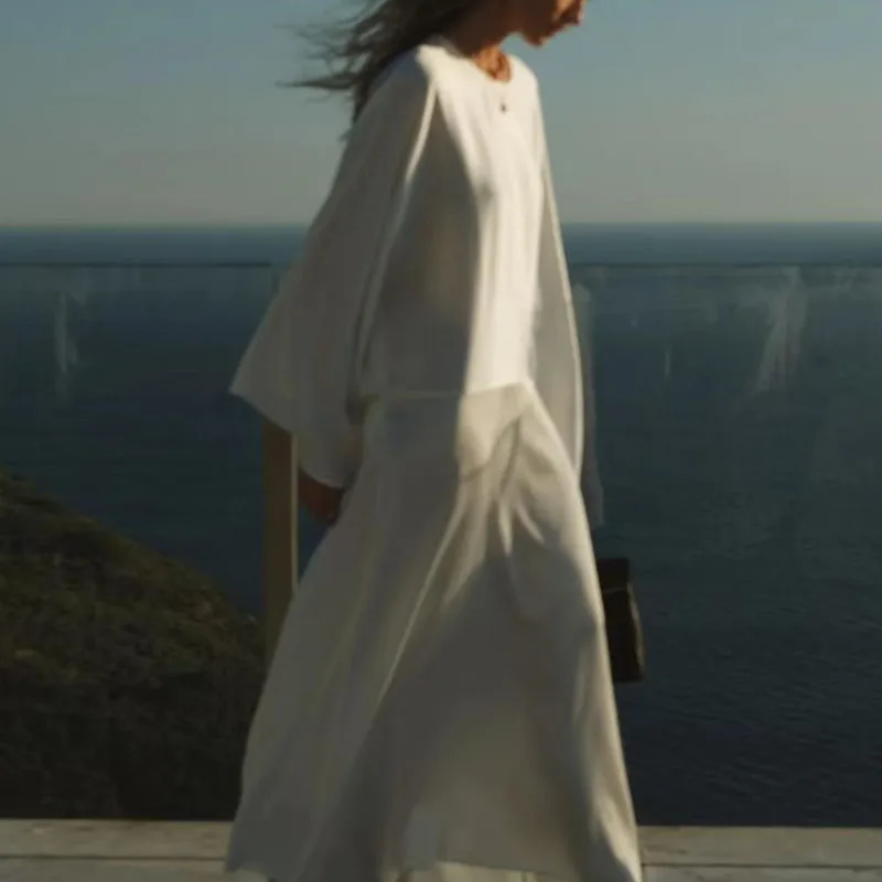 Sukienki damskie eleganckie z okrągłym dekoltem satynowe długie sukienki wiosenne codzienne jednolite sznurowane sukienki na imprezę jesienne luźne sukienki maxi z długim rękawem