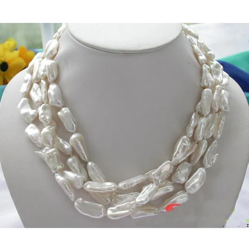 

Favorite Pearl Jewelry,4Rows 18'' 22mm White Stick Keshi Reborn Pearl Necklace,Classic Wedding Birthday Charming Women Gift