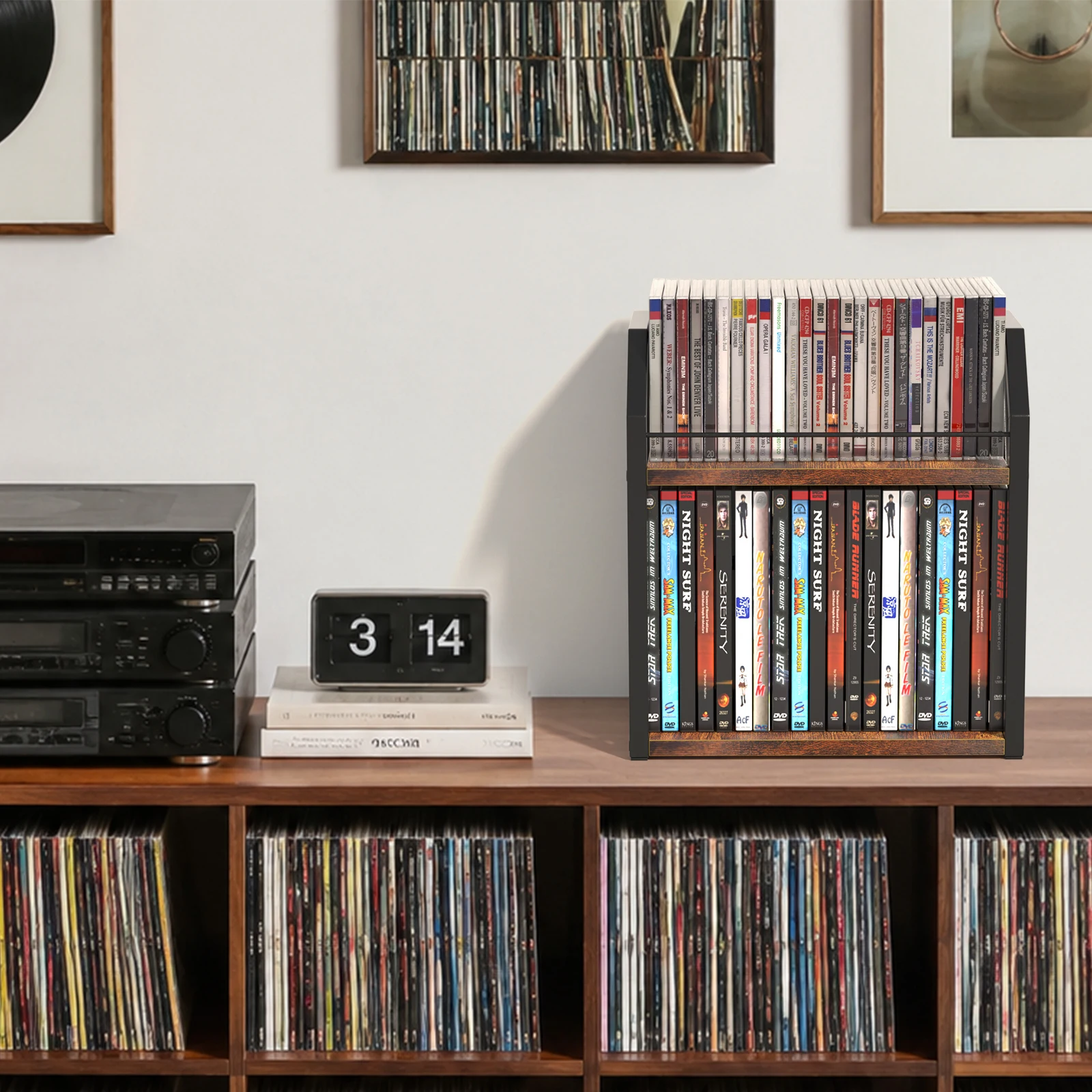 New 2Layer CD+DVD Organizer Rack Iron Wood Display Shelf Space-Saving Storage Display Rack for Movies Music Game Discs CDs DVDs - view 4