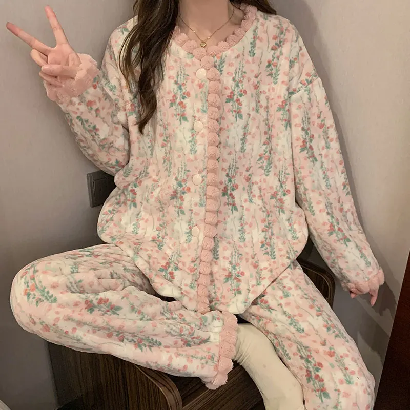 

Черные пижамные комплекты для женщин: хлопковые, с воротником, устойчивые к усадке, с открытыми плечами, длинными рукавами, брюки-капри, зимняя домашняя одежда, традиционный стиль